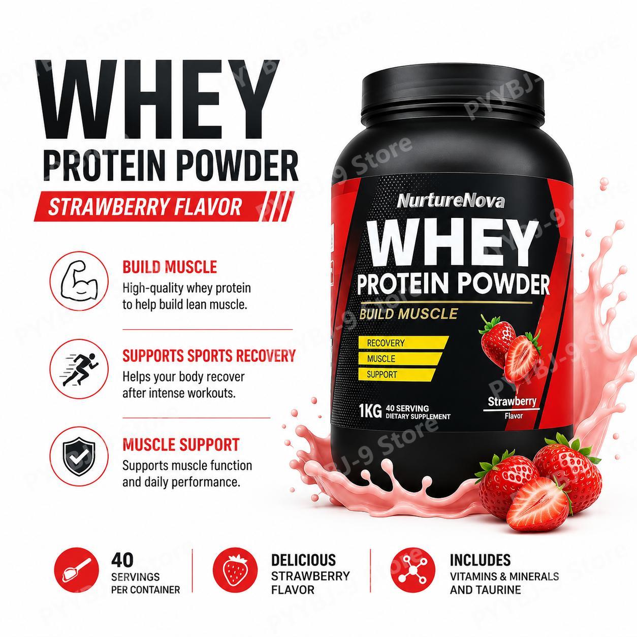 Fitness Nutrition Whey Protein - NurtureNova Whey Protein Powder Strawberry Flavor