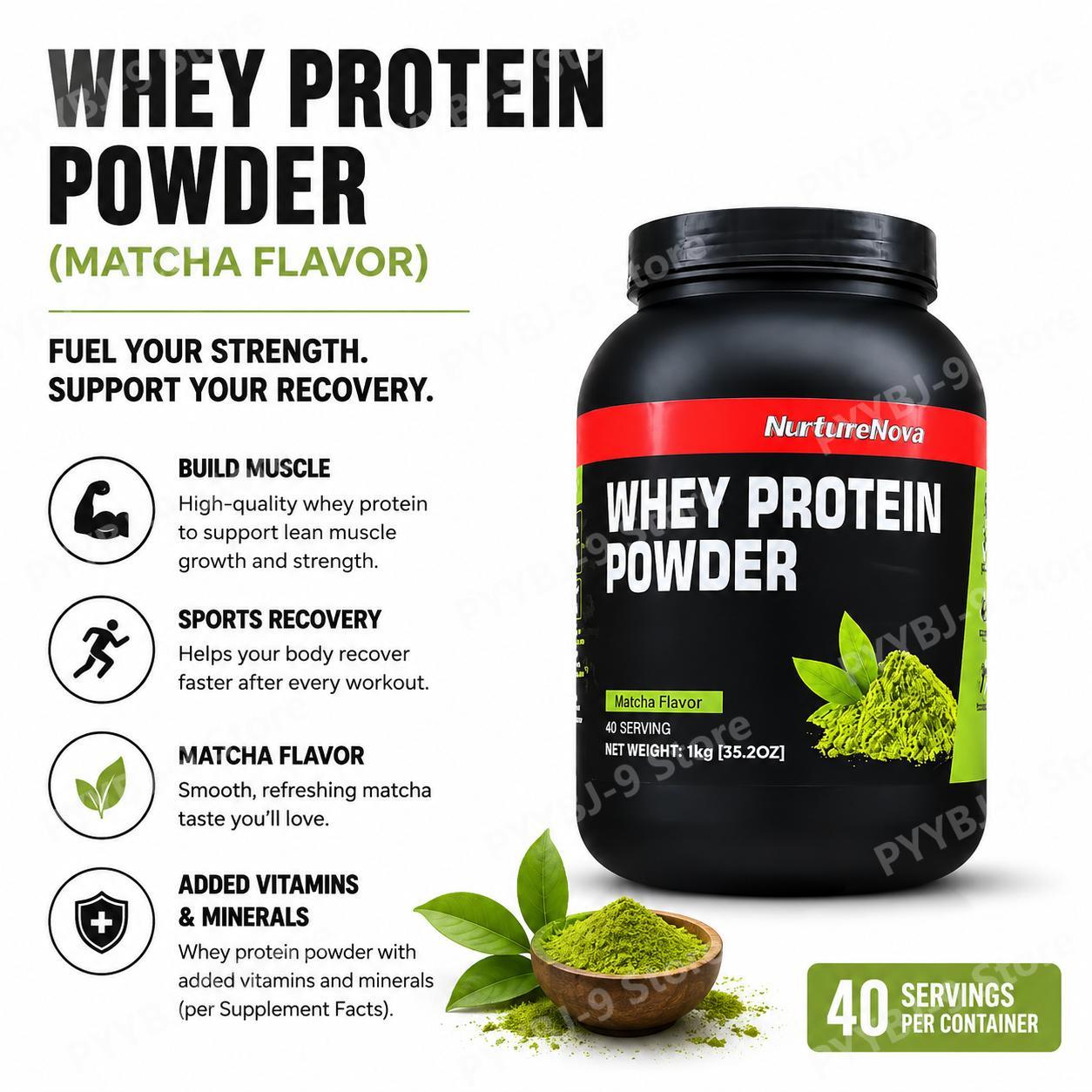 Fitness Nutrition Whey Protein - NurtureNova Whey Protein Powder Matcha Flavor